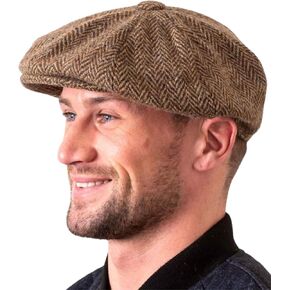 Men's Irish Donegal Tweed Gatsby Cap, Wool Flat Cap Traditional 8 Piece Herringbone in Saudi Arabia