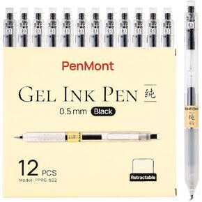 Retractable Ballpoint Pen, Gel Ink Pens, Fine Point, 0.5mm, Black Ink Pens For Writing, Comfortable Non-slip Grip, Smooth Writing, For Journaling Note Taking, 12-Pack