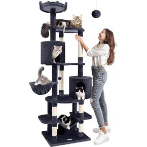 C81 Max Tall Cat Tree Tower for Large Cats | 81'' Multi-Level Activity Center for Multi-Cat Homes with Hammock, Cozy Perches, Enclosed Condo, Scratching Posts, and Anti-Tip Kit, Light Grey