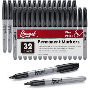 Permanent Markers Bulk, 32 Pack Black Permanent Marker Set, Fine Tip, Waterproof Markers, Premium Smear Proof Pens, Waterproof, Quick Drying, Office Supplies for School, Office, Home