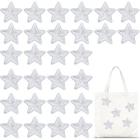 28Pcs Sequin Star Iron on Patches Shiny Star Embroidered Patches Decorative Glitter Appliques DIY Iron Patches Sew On Clothing Hat Backpacks Stickers Accessories Shoes Sequin Decoration (Pink)
