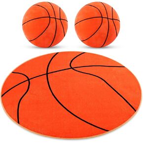 Nuanchu 3 Pcs Basketball Plush Pillows and Basketball Rug for Room Stuffed Basketball Pillow Fluffy Soft Sports Throw Pillow Basketball Round Mat Area Rug Basketball Room Decor for Bedroom Decor