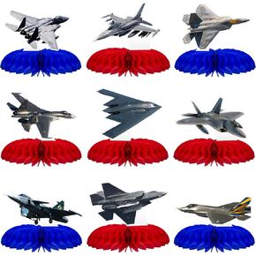 9 Pcs Air Force Party Decorations Supplies Top Air force Gun Honeycomb Table Centerpieces Cutouts for Aircraft Fighter Jet Party Birthday Aviation Plane Theme Party Supplies