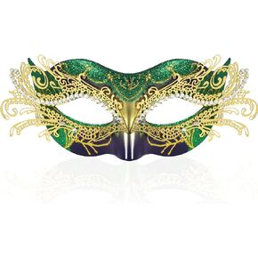 BCARICH 2024 New Masquerade Mask for Women, Metal Filigree Venetian Mask with Sparkle Rhinestone for Mardi Gras