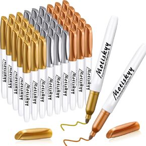 48 Pcs Metallic Permanent Markers Bulk Metallic Marker Pens Medium Tip Quick Dry Paint Markers for Classroom DIY Crafts Artist Illustration Gift Card Making(Silver)