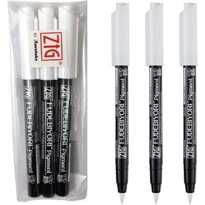مجموعة أقلام Kuretake ZIG FUDEBIYORI PIGMENT أبيض حليبي، للحروف والتوضيح ومعتمدة من AP، طرف فرشاة صلب مرن، فعال على الورق الأسود، جودة احترافية، صنع في اليابان