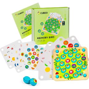 CUBIDI® - لعبة ذاكرة الطيور - لعبة مطابقة خشبية للأطفال من سن 3 و4 و5 سنوات - لوحة عائلية مع 10 أنماط ممتعة - لعبة تعليمية للتنمية المعرفية