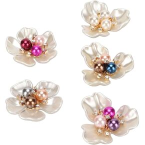 20pcs Pearl Embellishments, Pearl Rhinestone Buttons Flower Faux Pearl Embellishments Flat Back Rhinestone Faux Pearl Brooch Floral Charms for DIY Craft Jewelry Making Supplies Wedding Decorations