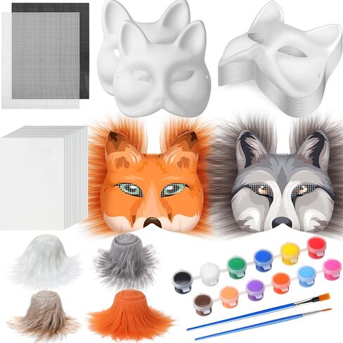 41 Pcs Cat Fox Mask DIY Therian Mask Blank Animal Half Facemask for Therian Gear Masquerade Cosplay Party Favors(Classic Color,Cat) in Saudi Arabia