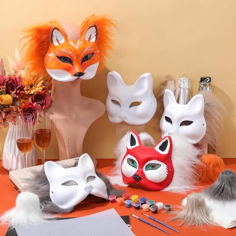 41 Pcs Cat Fox Mask DIY Therian Mask Blank Animal Half Facemask for Therian Gear Masquerade Cosplay Party Favors(Classic Color,Cat) in Saudi Arabia