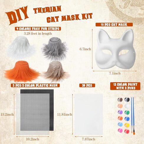 41 Pcs Cat Fox Mask DIY Therian Mask Blank Animal Half Facemask for Therian Gear Masquerade Cosplay Party Favors(Classic Color,Cat) in Saudi Arabia