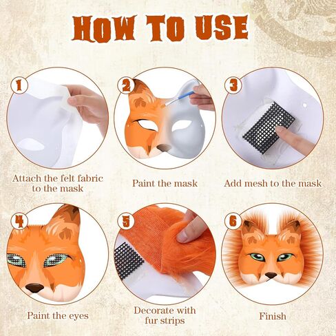 41 Pcs Cat Fox Mask DIY Therian Mask Blank Animal Half Facemask for Therian Gear Masquerade Cosplay Party Favors(Classic Color,Cat) in Saudi Arabia