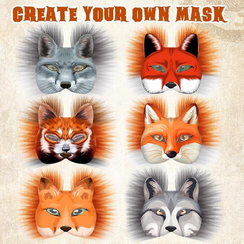 41 Pcs Cat Fox Mask DIY Therian Mask Blank Animal Half Facemask for Therian Gear Masquerade Cosplay Party Favors(Classic Color,Cat) in Saudi Arabia