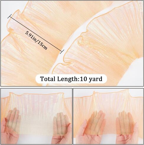 GORGECRAFT 10 Yards Ruffle Pleated Chiffon Trim 5.9" Wide Mermaid Color Organza Ruffled Chiffon Lace Border Ribbon Gathered Tulle Fabric Edge Trimmings for Sewing Dress Bag Costume Decoration Craft in Saudi Arabia