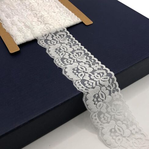 2.15 Inches Wide Lace Ribbon, Lace Trim, Elastic Stretchy Lace Fabric - 5 Yards, Perfect for Crafting, Sewing Making, Gift Wrapping and Bridal Wedding Decorations - 8885 (White) in Saudi Arabia