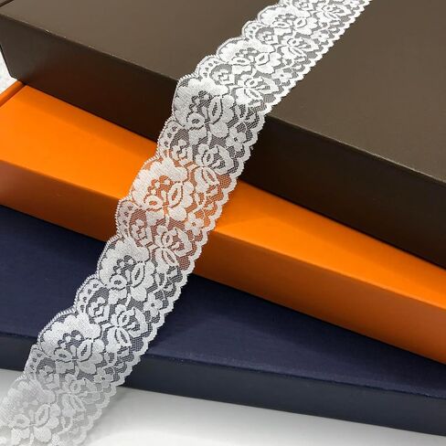 2.15 Inches Wide Lace Ribbon, Lace Trim, Elastic Stretchy Lace Fabric - 5 Yards, Perfect for Crafting, Sewing Making, Gift Wrapping and Bridal Wedding Decorations - 8885 (White) in Saudi Arabia