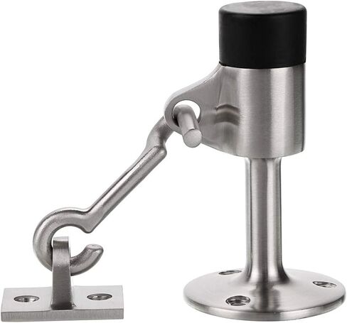 Sumnacon Sturdy Door Stopper with Hook - Stainless Steel Modern Door Stop with Rubber Buffer, Wall Mounted Metal Doorstop with Hardware for Home Office, Black in Saudi Arabia