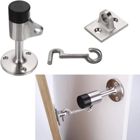 Sumnacon Sturdy Door Stopper with Hook - Stainless Steel Modern Door Stop with Rubber Buffer, Wall Mounted Metal Doorstop with Hardware for Home Office, Black in Saudi Arabia