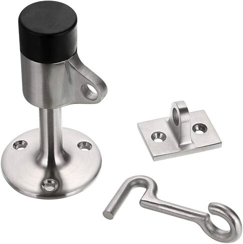 Sumnacon Sturdy Door Stopper with Hook - Stainless Steel Modern Door Stop with Rubber Buffer, Wall Mounted Metal Doorstop with Hardware for Home Office, Black in Saudi Arabia