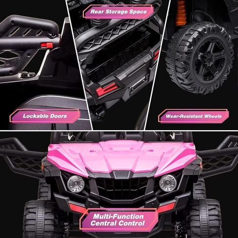 12V Kids Ride On Car Truck Electric Vehicle for Toddlers Battery Powered Car Toy with Remote Control, Spring Suspension, LED Lights, and Music, Pink in Saudi Arabia