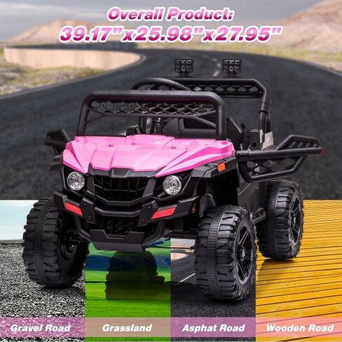 12V Kids Ride On Car Truck Electric Vehicle for Toddlers Battery Powered Car Toy with Remote Control, Spring Suspension, LED Lights, and Music, Pink in Saudi Arabia