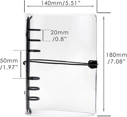 Clear A6 Binder with Elastic Band, 6 Black Rings Journal Planner Clear Budget Binder Thick PVC Notebook Cover Folder for 6 Holes A6 Grid Paper Refills Cash Envelopes Binder Dividers (A6) in Saudi Arabia