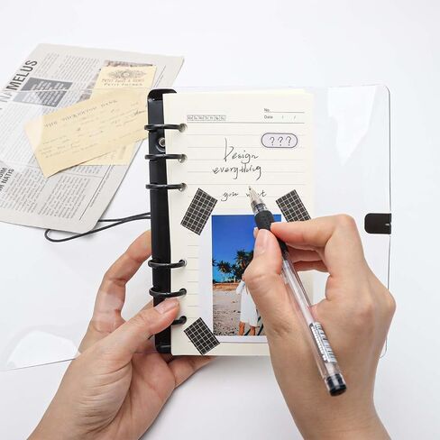 Clear A6 Binder with Elastic Band, 6 Black Rings Journal Planner Clear Budget Binder Thick PVC Notebook Cover Folder for 6 Holes A6 Grid Paper Refills Cash Envelopes Binder Dividers (A6) in Saudi Arabia