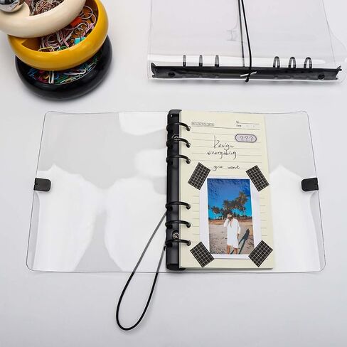 Clear A6 Binder with Elastic Band, 6 Black Rings Journal Planner Clear Budget Binder Thick PVC Notebook Cover Folder for 6 Holes A6 Grid Paper Refills Cash Envelopes Binder Dividers (A6) in Saudi Arabia