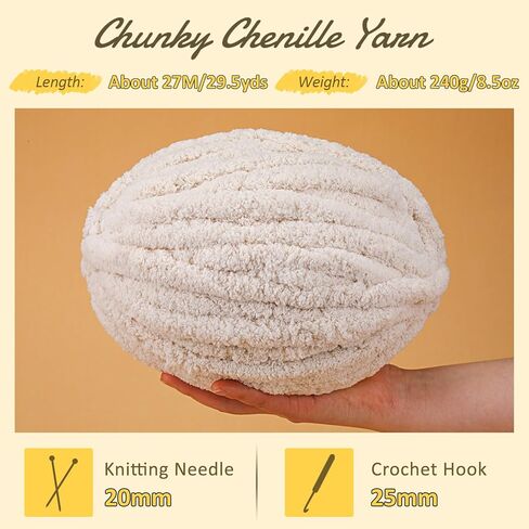 6 Pack Chunky Yarn for Crocheting, 1440g/51oz Thick Chunky Chenille Yarn for Arm Knit, Soft Plush Yarn with Crochet Hook for Making Blankets DIY Crafts/ 3 Pack Beige, 3 Pack Navy Blue in Saudi Arabia