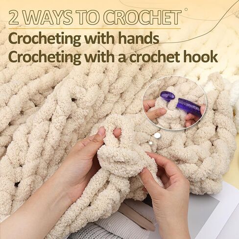 6 Pack Chunky Yarn for Crocheting, 1440g/51oz Thick Chunky Chenille Yarn for Arm Knit, Soft Plush Yarn with Crochet Hook for Making Blankets DIY Crafts/ 3 Pack Beige, 3 Pack Navy Blue in Saudi Arabia