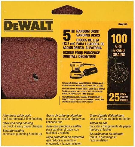 DEWALT DW4314 5-Inch 8 Hole 220 Grit Hook and Loop Random Orbit Sandpaper (25-Pack) in Saudi Arabia