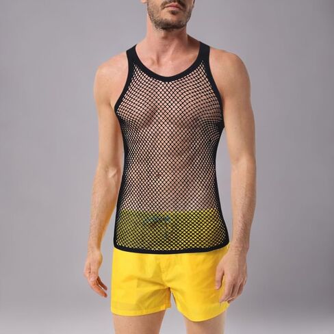 سترة VEZLEQ الرجالية من Rasta String Mesh شبكة صيد السمك ملائمة 100% قطن بدون أكمام بدون أكمام للعضلات in Kuwait