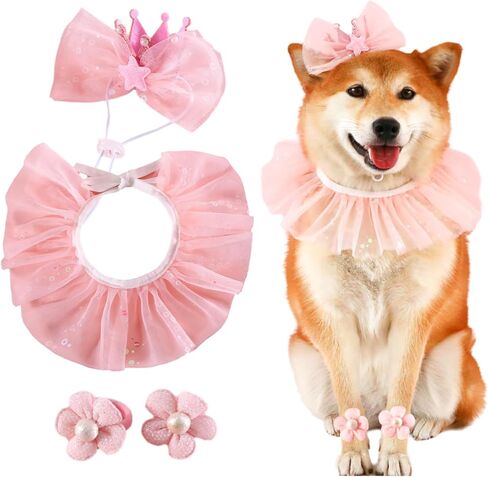 مجموعة وشاح قبعة تاج الأميرة للكلاب، زي فستان قبعة عيد ميلاد الكلب، مستلزمات حفلات الزفاف للفتيات والقطط والكلاب الصغيرة الصغيرة in Kuwait