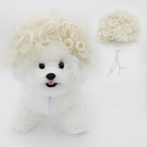 Dog Cat Cosplay Wig Pet Costumes with Adjustable Elastic Bands Golden Bob Headwear for Halloween Christmas Parties Festivals Small Medium Dogs Cats Headdress in Saudi Arabia