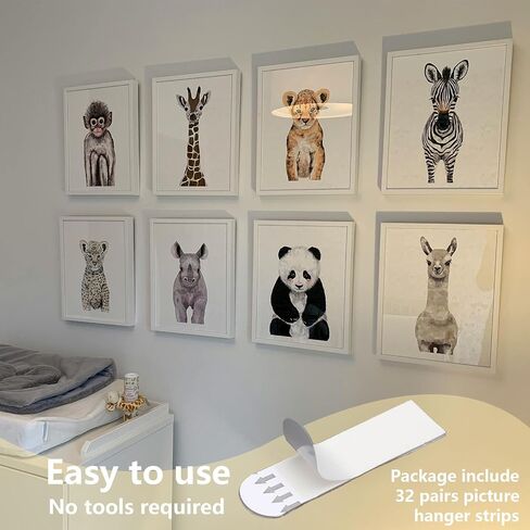 32 Pairs Picture Hanging Strips Heavy Duty, Picture Hangers Without Nails, Picture Hanger Damage Free No Nails Refill Adhesive Poster Strips in Saudi Arabia