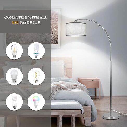 Black Arc Floor Lamps for Living Room,Modern Standing Lamp with Adjustable Drum Lampshade Tall Pole Lamp with Foot Switch Over Couch Arched Floor Light for Reading Bedroom 8W LED Bulb Included in Kuwait