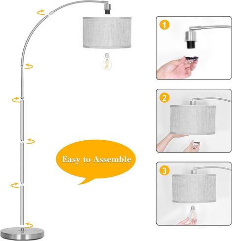 Black Arc Floor Lamps for Living Room,Modern Standing Lamp with Adjustable Drum Lampshade Tall Pole Lamp with Foot Switch Over Couch Arched Floor Light for Reading Bedroom 8W LED Bulb Included in Kuwait