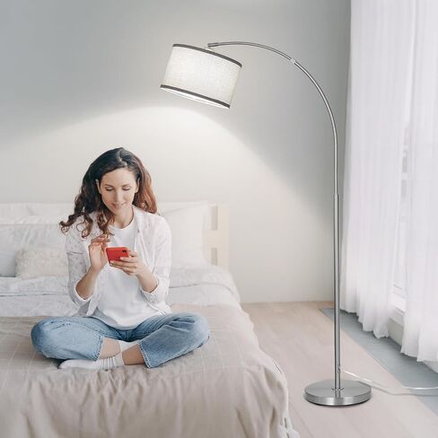 Black Arc Floor Lamps for Living Room,Modern Standing Lamp with Adjustable Drum Lampshade Tall Pole Lamp with Foot Switch Over Couch Arched Floor Light for Reading Bedroom 8W LED Bulb Included in Kuwait