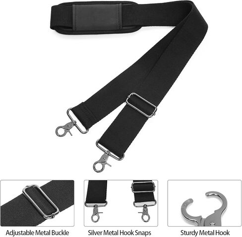 حزام كتف seyfocnia، حزام حقيبة أمتعة بديل عالمي، حزام كتف عريض للكمبيوتر المحمول، أحزمة حقيبة كروس مبطنة قابلة للتعديل مقاس 52 بوصة، أسود in Kuwait