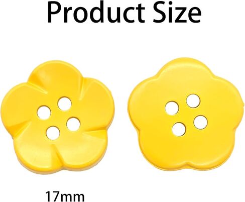 50-Pcs 11/16" Flower Resin Buttons | Bulk Assorted Colorful Flower Buttons for Sewing Crafts Shirts Clothes Decorations (17mm, 10 Colors, 5 Pcs/Color) in Kuwait