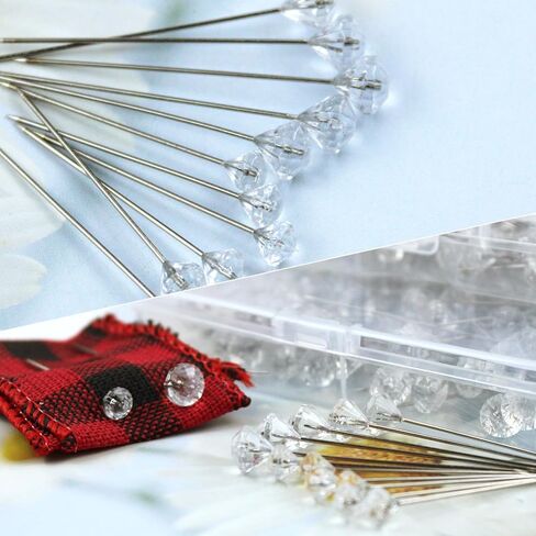 300PCS 1.5 Inch Straight Clear Corsage Boutonniere Pins with Crystal Heads Diamond Rhinestone Floral Pins Ideal for DIY Decoration, Crafts, Sewing, Quilting and Wedding Bridal Hair Accessories in Kuwait