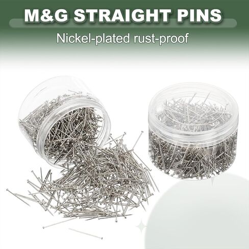 M&G 2 Pack Straight Pins, 1 Inch Sewing Pins Straight Pins Sewing Stick Pins Flat Head Rust-Proof Steel with Plastic Box for Sewing Fabric Crafts Dressmaker, Silver Tone in Saudi Arabia