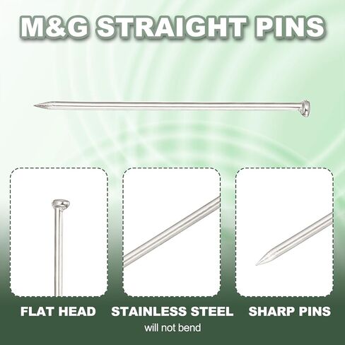 M&G 2 Pack Straight Pins, 1 Inch Sewing Pins Straight Pins Sewing Stick Pins Flat Head Rust-Proof Steel with Plastic Box for Sewing Fabric Crafts Dressmaker, Silver Tone in Saudi Arabia