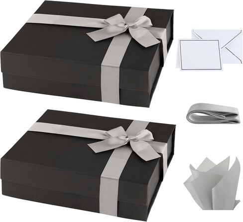 Purple Q Crafts Premium Black Gift Box with Magnetic Closure - 10x7x3 inches - Includes Ribbon and Gift Card - Elegant Presentation Box for All Occasions in Kuwait