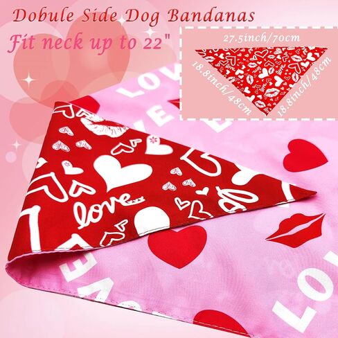 Valentine's Day Dog Bandanas Costume, Reversible Pet Scarf Red Glitter Hearts Dog Headband Scarves Cute Valentines Outfit for Medium Large Dogs Cats Holiday Birthday Clothes (Love Heart Headband Set) in Saudi Arabia