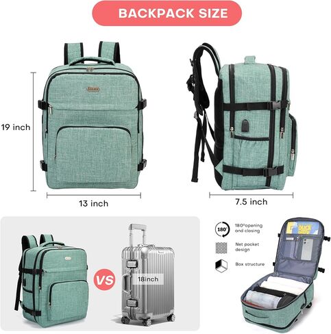BAGLHER Travel Backpack Carry on Flight Approved with USB Charging Port, Laptop and Shoe Compartment, Travel Backpack for Airplane Travel, Work, College, Business, Grey in Saudi Arabia