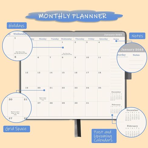 2025-2027 Pocket Planner - Monthly Pocket Calendar (36-Month) With 60 Notes Pages, Jan. 2025 - Dec. 2027, 6.2" x 4", 3-Year Monthly Planner with Contacts, Holidays and Pen Holder, Back Pocket - Grey in Saudi Arabia
