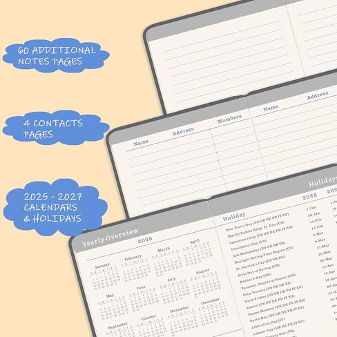 2025-2027 Pocket Planner - Monthly Pocket Calendar (36-Month) With 60 Notes Pages, Jan. 2025 - Dec. 2027, 6.2" x 4", 3-Year Monthly Planner with Contacts, Holidays and Pen Holder, Back Pocket - Grey in Saudi Arabia