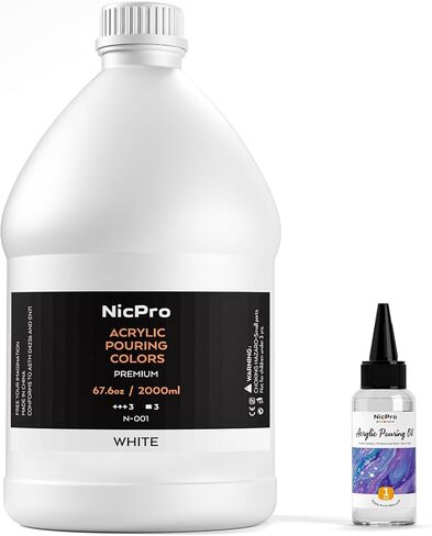 Nicpro Titanium White Color Acrylic Pour Paint, 32 Ounce Pre-Mixed Pouring Paint Supplies with Silicone Pour Oil & Gloves for Canvas, Rock, Wood Cell Creation Flow DIY Art Painting, Ready to Pour in Saudi Arabia