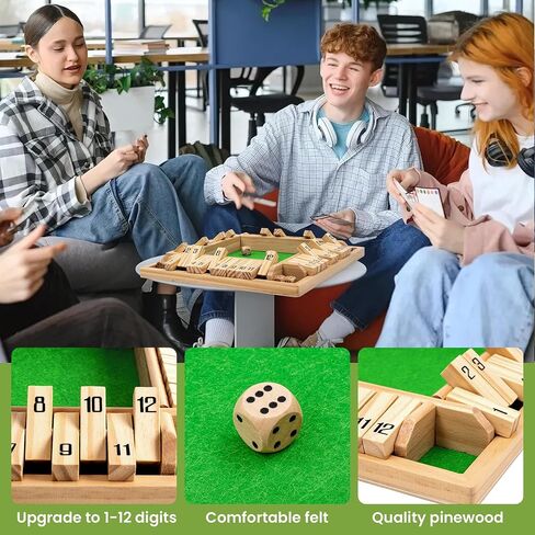 ropoda Shut The Box Game, Upgraded 12 Numbers Wooden Board Games for Adult and Kids, Shut The Box Dice Game -Addition Training, Fun for Family Game Night in Kuwait